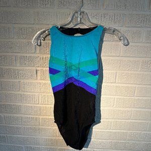 90S VINTAGE WOMENS JANTZEN COLOR BLOCK ONE PIECE BATHING SUIT